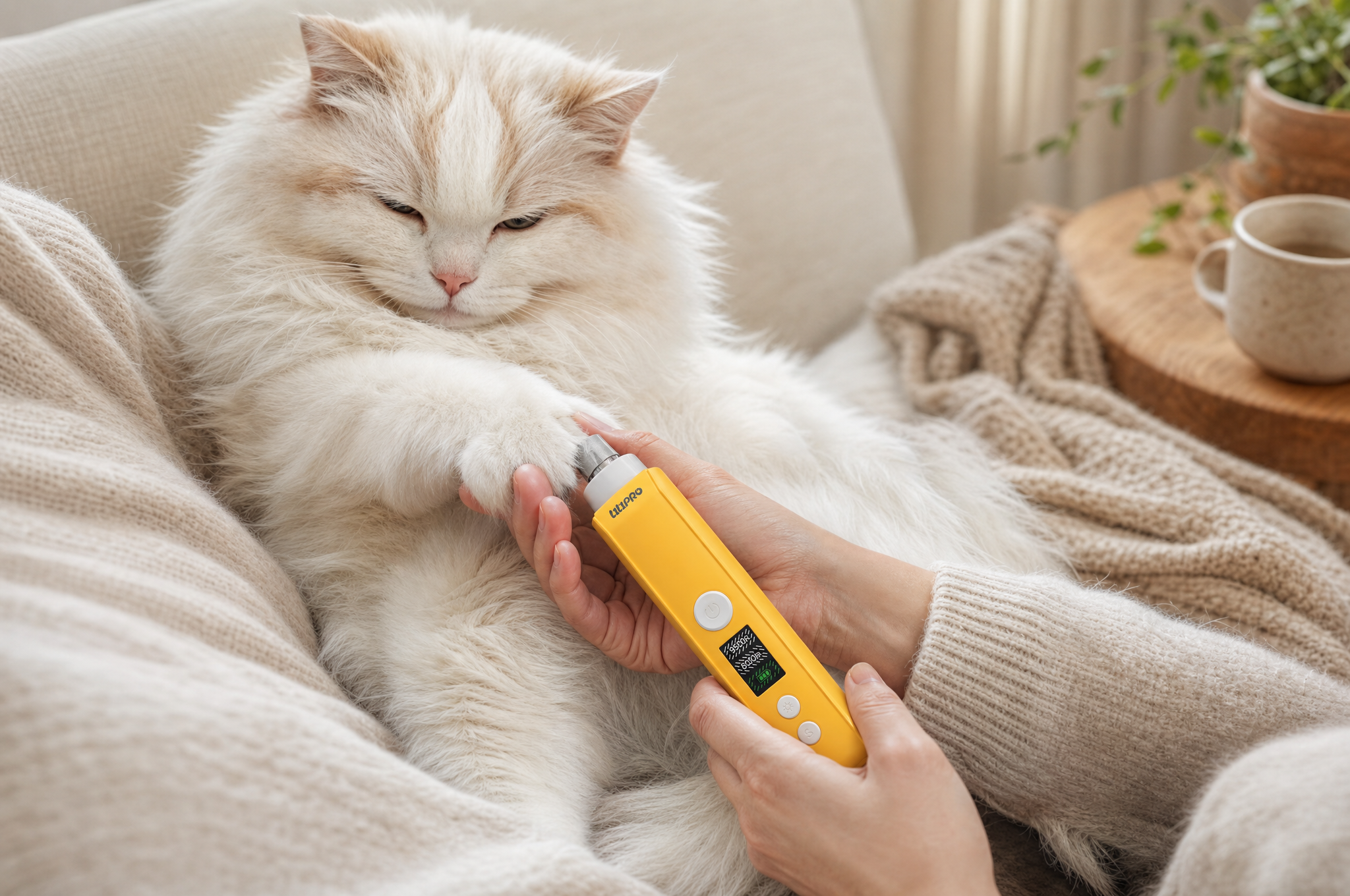 Lima eléctrica LILIPRO usada en las uñas de un gato