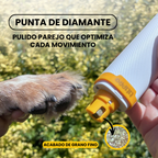 Punta de diamante de la lima PG102 junto a la pata de un perro, con el detalle del grano fino de la muela