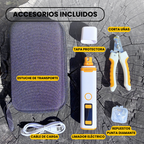 Lo que trae la caja de la lima PG102: lima con muela de diamante, 2 muelas de repuesto en su cajita, cortaúñas, tapa protectora, estuche de transporte y cable de carga