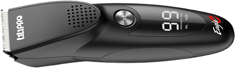 Eagle C recostada: cuchilla de nano cerámica, rejilla del ventilador y pantalla digital